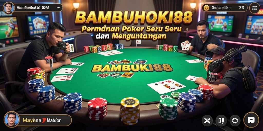 Screenshot gameplay BAMBUHOKI88 yang menampilkan aksi penuh di meja poker.