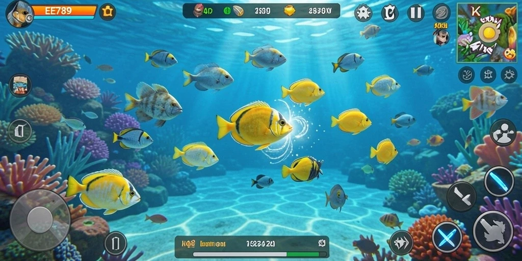 Screenshot utama EE789 menampilkan gameplay Tembak Ikan yang menarik.