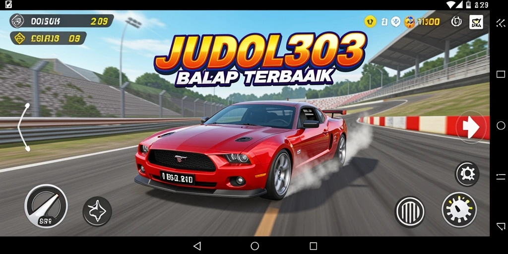 Tangkapan layar gameplay JUDOL303 dengan mobil balap yang melaju kencang.