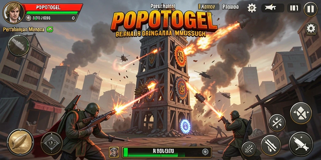 Tangkapan layar gameplay <strong>POPOTOGEL</strong> menampilkan menara yang siap menghadapi gelombang musuh.