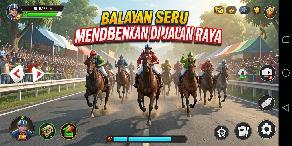 Screenshot utama TOTO777 menampilkan aksi balap mendebarkan di lintasan.